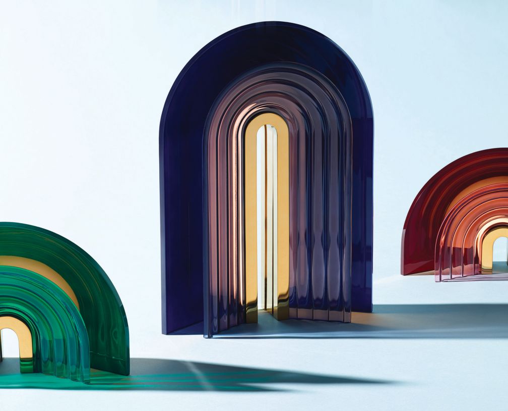 Das Studio MUT Design, Guest of Honor der imm cologne 2020, entwarf die Leuchte «Chromo» aus mundgeblasenem Glas für die Ausstellung Wallpaper Handmade 2018; gefertigt wurde sie von der tschechischen Firma Preciosa Lighting. Foto: Wallpaper.